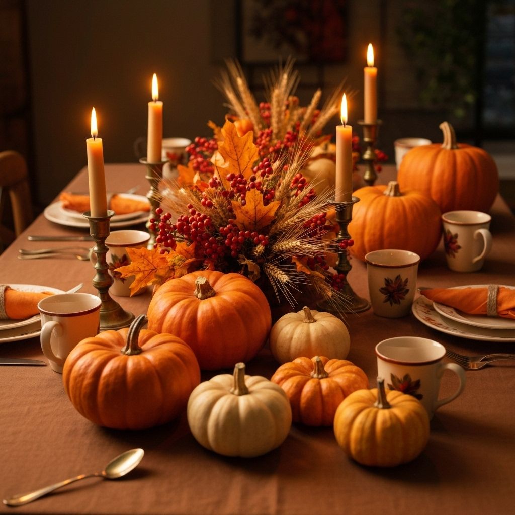 Autumn table setting with warm colors